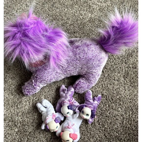 VTG 2017 Hasbro Puppy Surprise Sound Purple Plush Chloe 14"Mom Dog & 4 Puppies - Picture 2 of 10